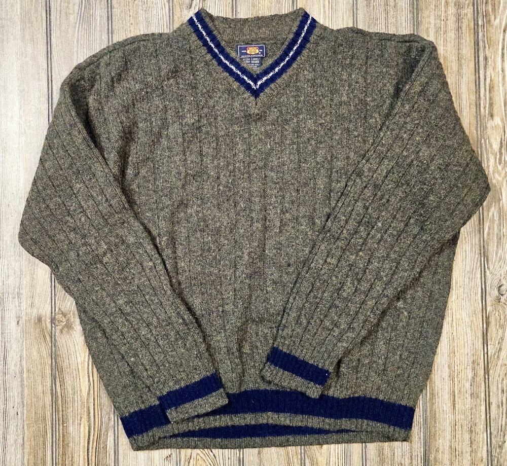 Vintage Route 66 Wool Ribbed V-neck Sweater Preppy Mens Sz XL Striped Grunge Y2K